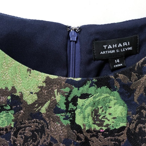 Tahari Jacquard Floral Metallic Fit + Flare Dress - Picture 5 of 11